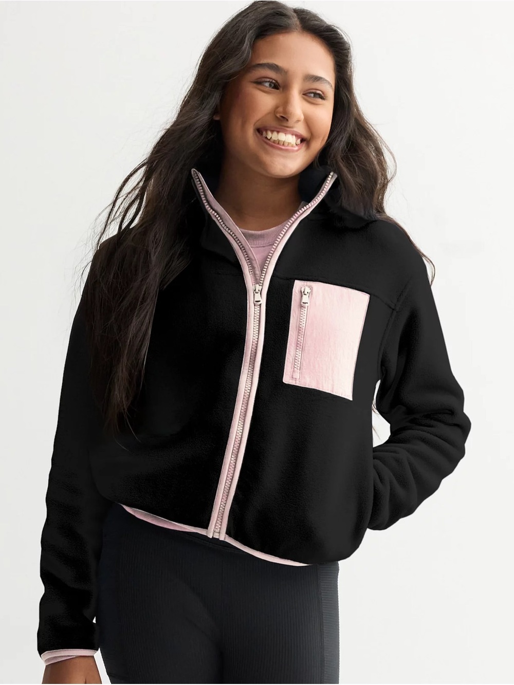 Tek Gear - Black MicroFleece Zip Jacket with Pink Pocket - M(8)